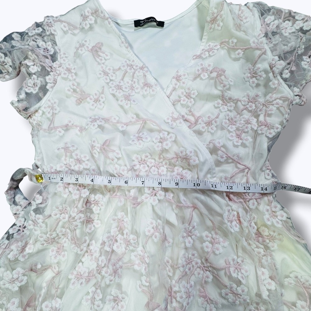 Cherry Blossom Embroidered Dress White Floral Romantic Garden Cottage Feminine M - Picture 9 of 9